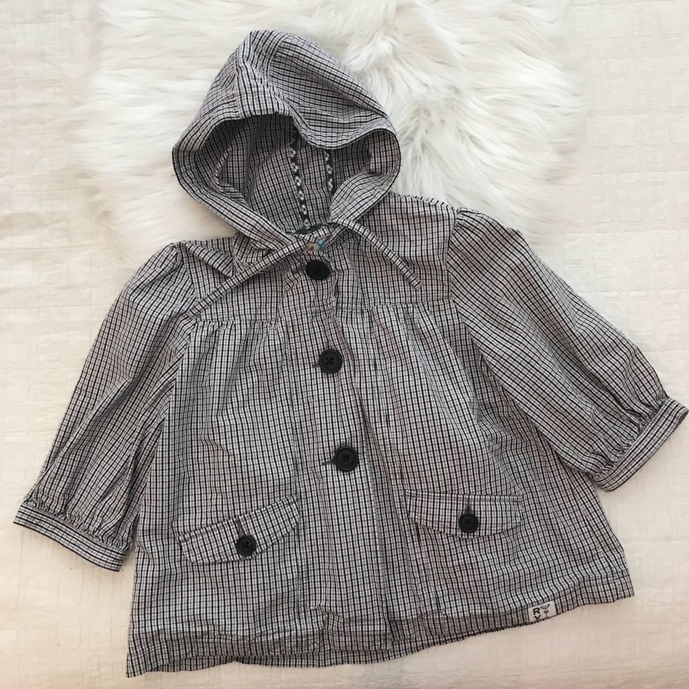 Roxy Black & White Plaid Button Front Hooded Light Spring Jacket - Picture 3 of 15